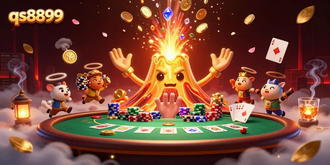 Engage in thrilling gaming adventures with qs8899 amidst a dynamic, treasure-filled casino scene.