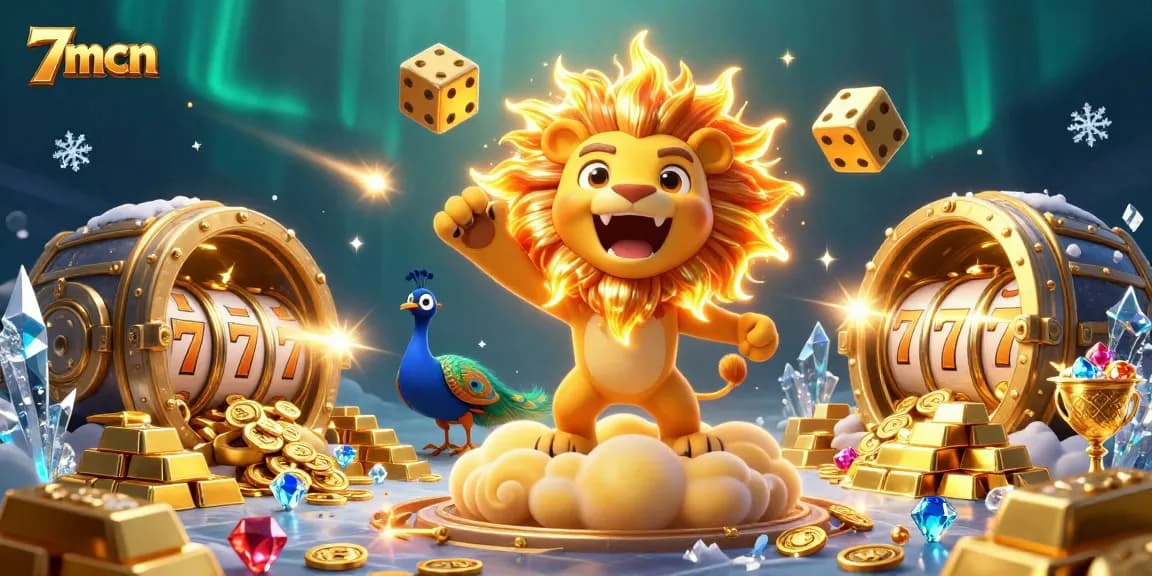 Spin the thrilling 7mcn slot reels amidst a surreal treasure-filled scene under cosmic skies.