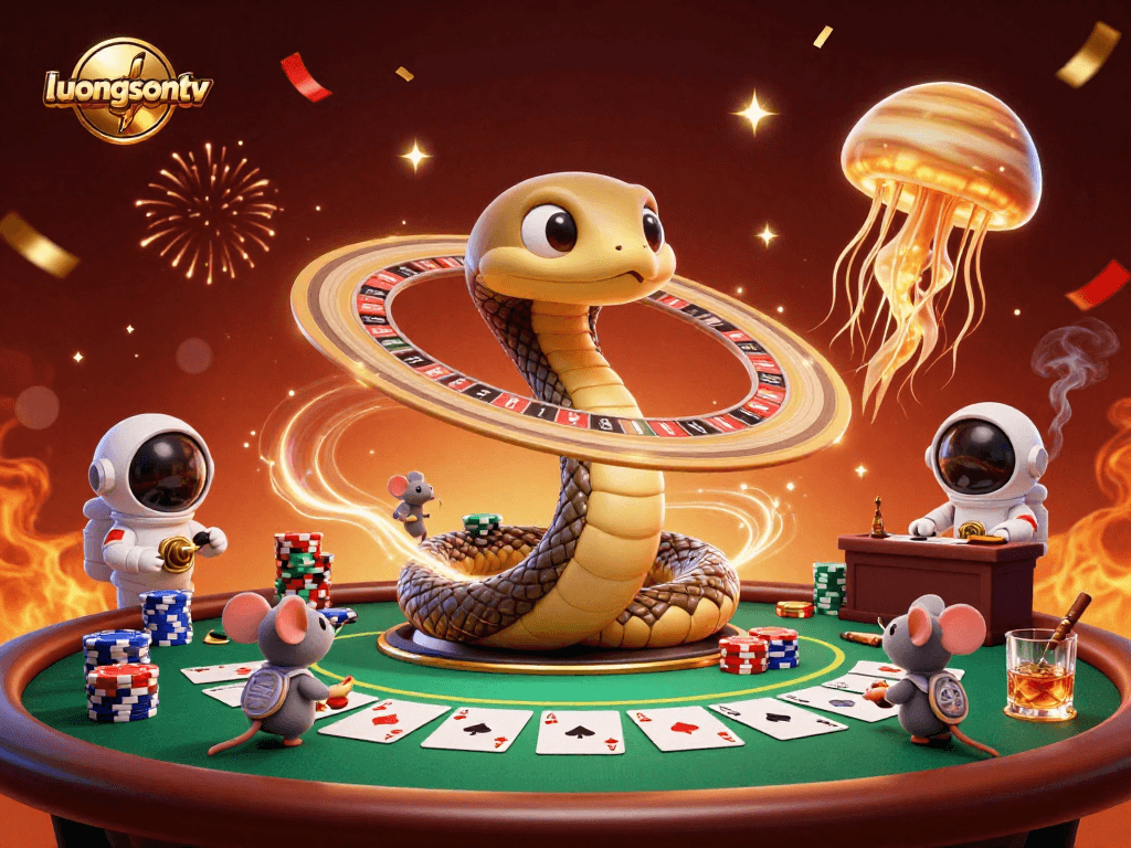 Experience thrilling action on LuongSonTV with a vibrant casino-themed cosmic scene.