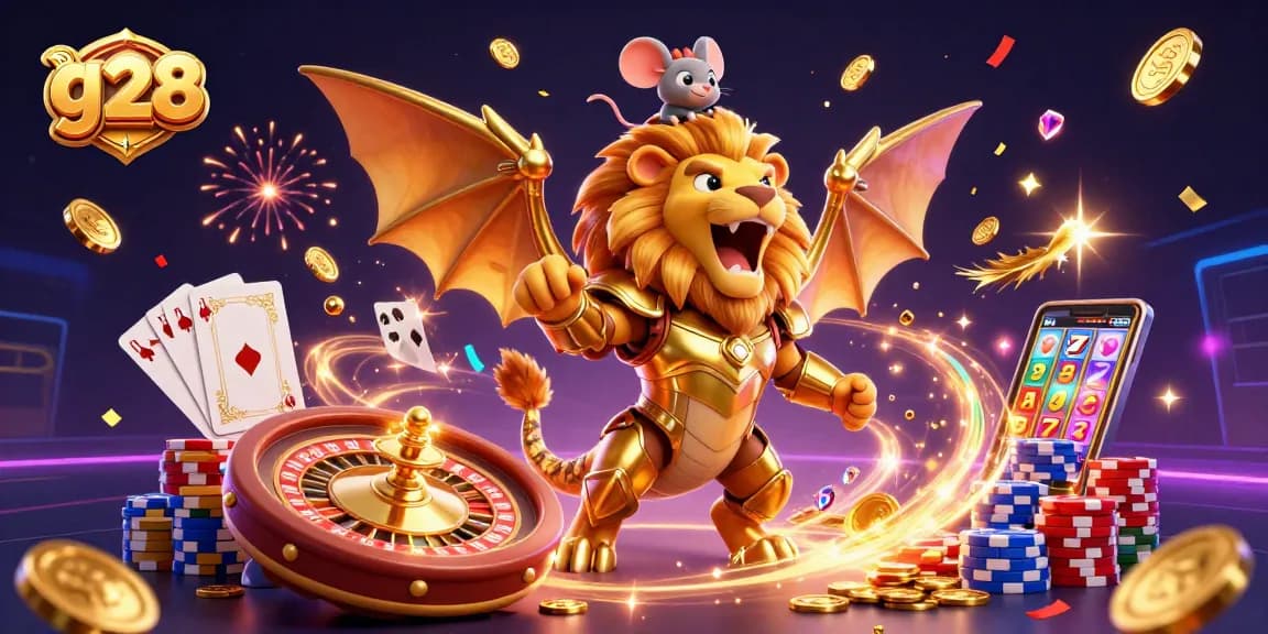 Experience the thrill of g28 with a roaring chimera and treasure-filled casino scene.