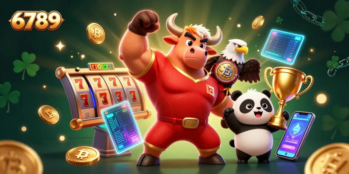 Engage in thrilling gaming with 6789's vibrant slots and animated characters celebrating wins.