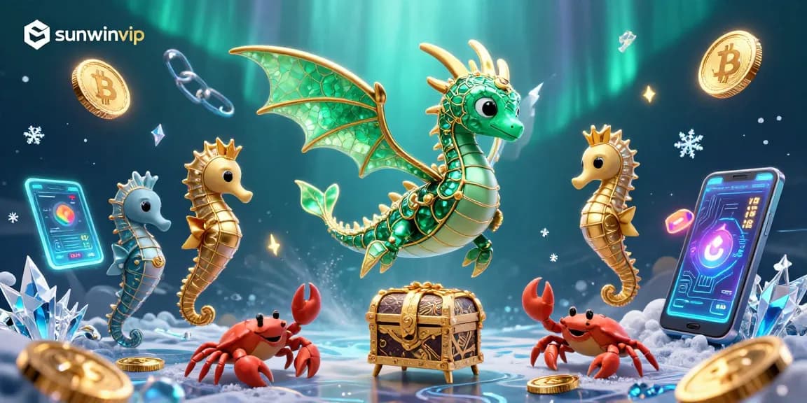 Engage with sunwinvip's thrilling casino games featuring vibrant 3D dragon and crypto elements.