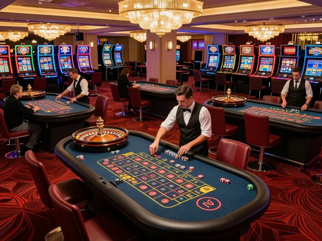 Players engaging in roulette on the casino mb66 floor, surrounded by vibrant decor and exciting atmosphere.