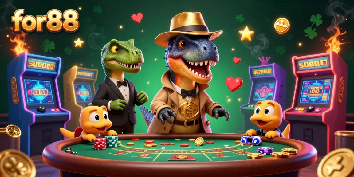 Experience for88 with a velociraptor card counter at a vibrant blackjack table!