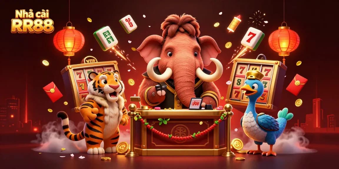 Check IDs at the door with Nhà cái RR88's vibrant casino characters and slot game action.