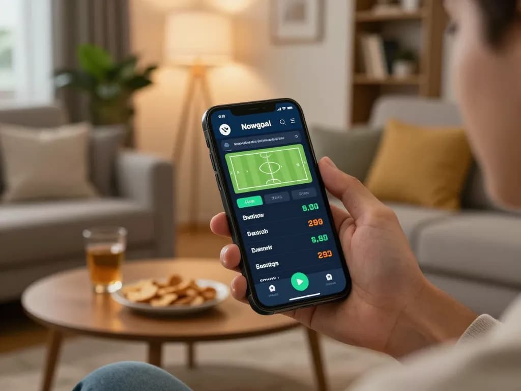 nowgoal live betting app displayed on smartphone during casual home gaming session