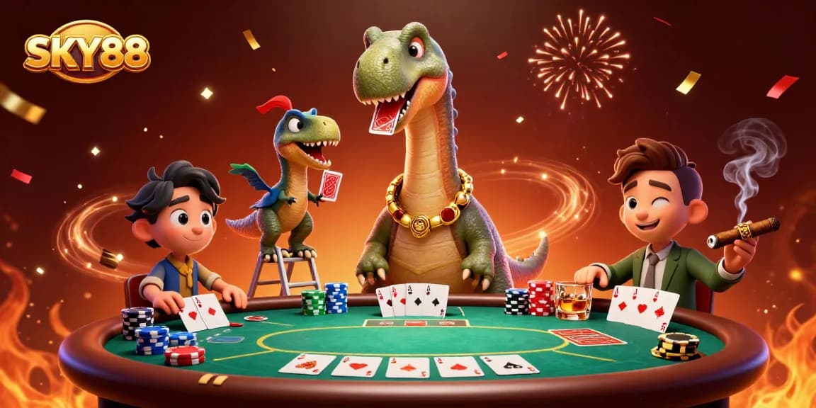 SKY88 delivers a winning poker experience with flamboyant characters and vibrant casino elements.