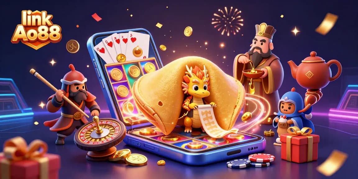 Experience thrilling fun with link Ao88 in this vibrant 3D casino illustration showcasing dynamic gaming elements.