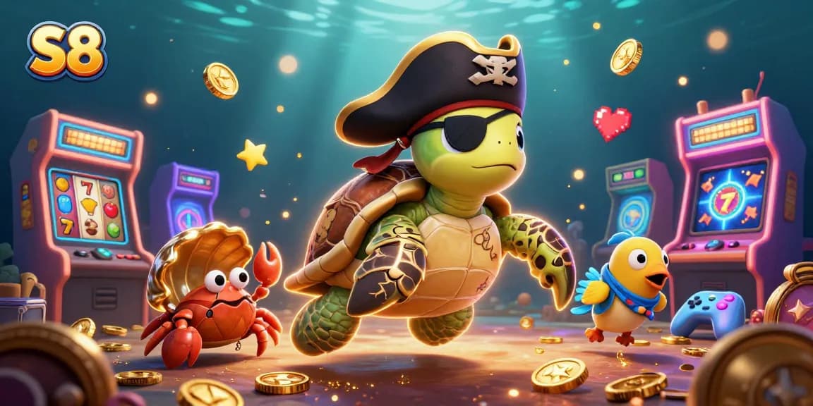 S8 showcases a pirate-themed casino adventure with vibrant slot elements and underwater treasures.
