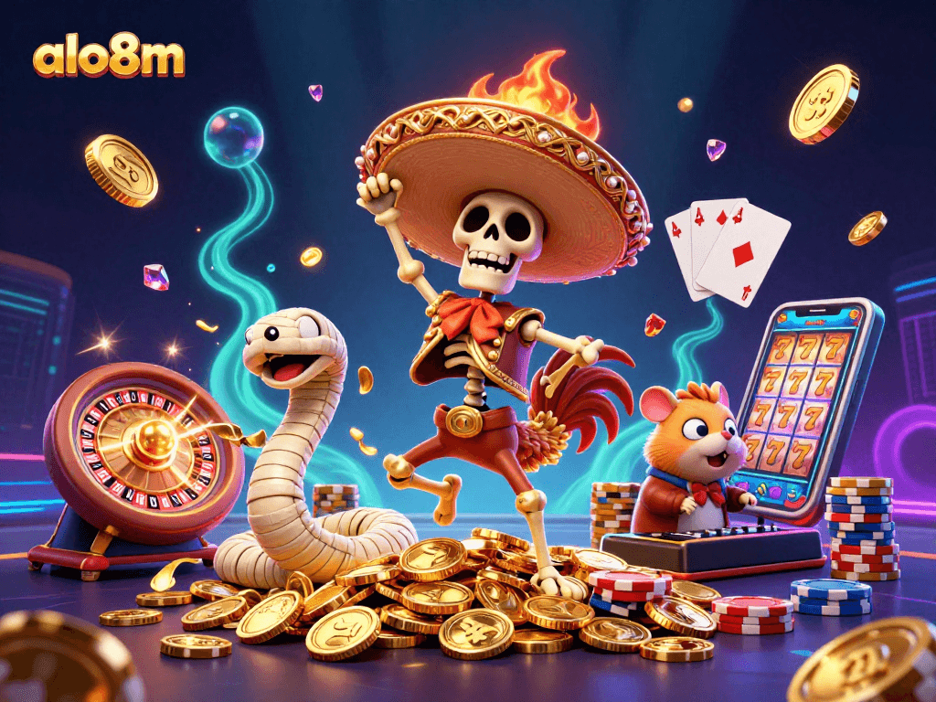 Engage with the exciting world of gambling at alo8m with vibrant characters and game elements.