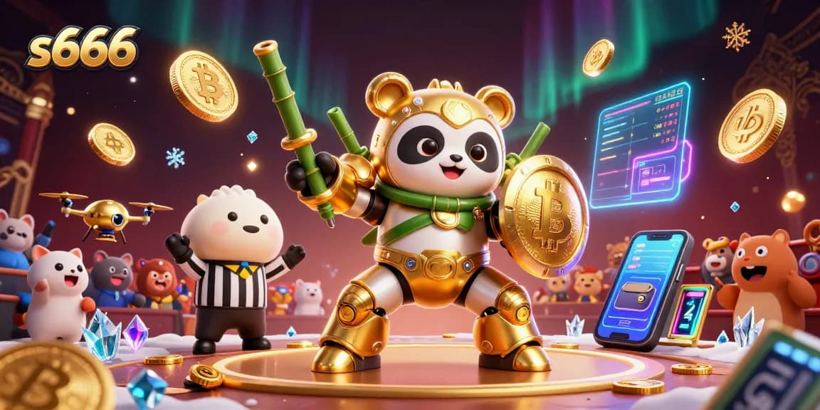 Engage in exciting gameplay with S666, featuring vibrant 3D illustrations and crypto elements.