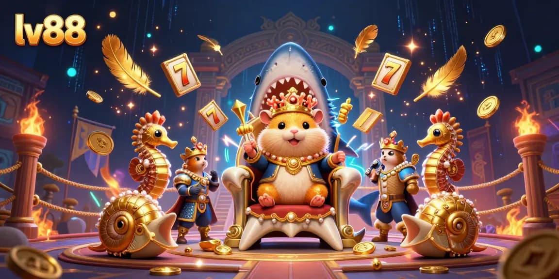 Engage with lv88's thrilling scene featuring a golden hamster king in a casino-inspired world full of dynamic gambling elements.