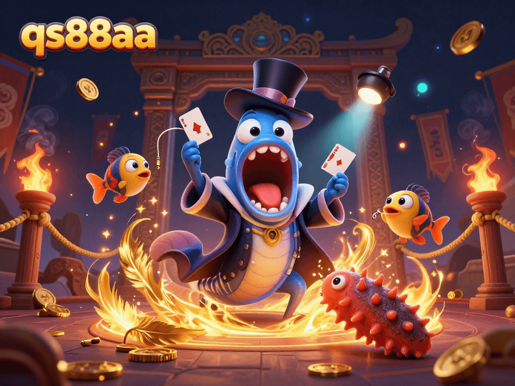 Experience thrilling magic acts with qs88aa's underwater casino characters, engaging in card tricks.