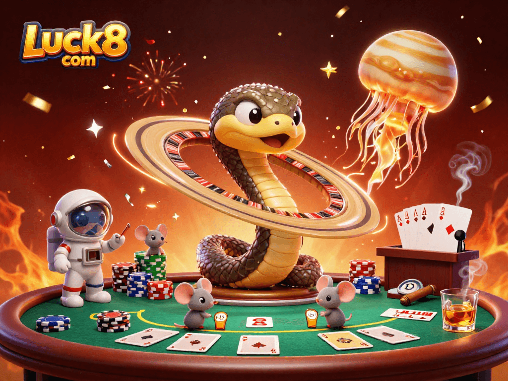 Experience thrilling betting action with Luck8 com amidst a vibrant cosmic casino scene.