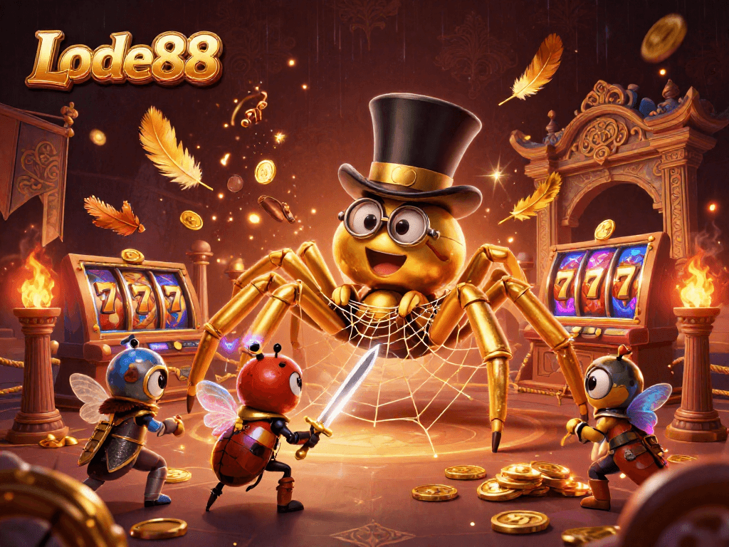 Lode88 offers thrilling slot adventures with a fierce beetle knight and a golden arachnid.