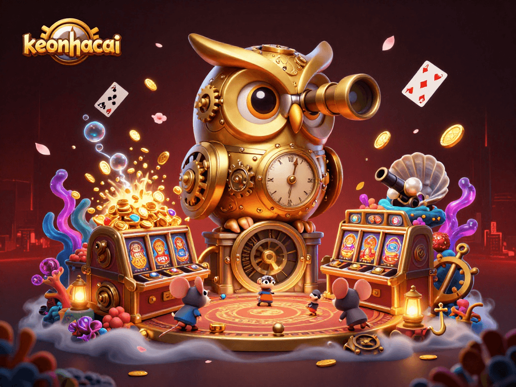 Experience thrilling wins at keonhacai with a vibrant 3D casino scene full of lively characters.