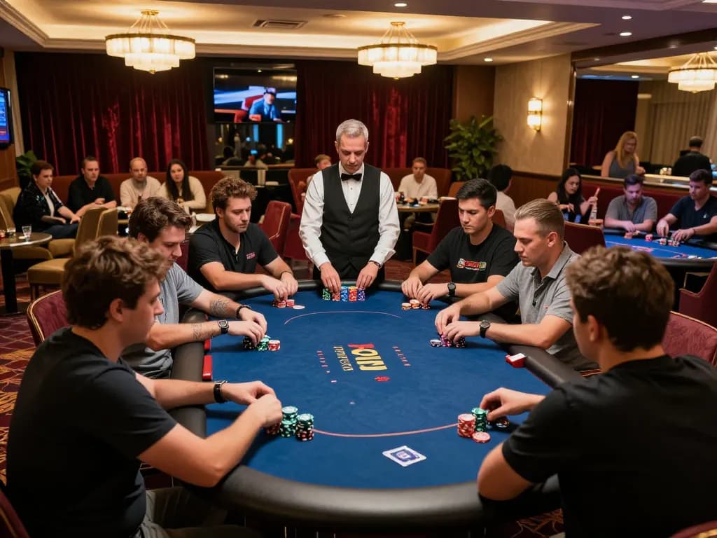 Players engaging in strategic gameplay at the chic tic 88 poker tournament, surrounded by an upscale casino atmosphere.