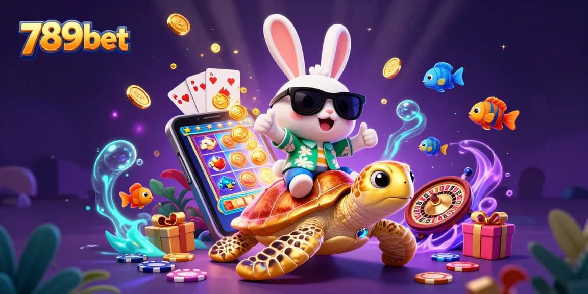 Experience 789bet's vibrant slot action with a lucky rabbit and turtle under glowing underwater effects.