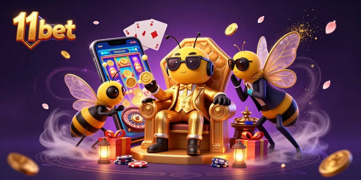 11 bet scene featuring a bumblebee mob boss with casino elements and vibrant dynamic action.