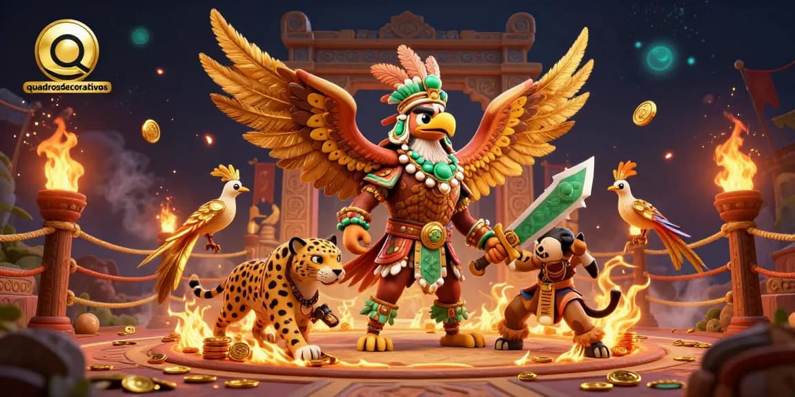 Experience exciting gaming with quadrosdecorativos as the Aztec warrior battles in an immersive casino scene.