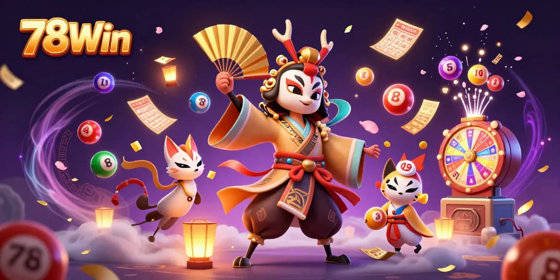 Join 78Win in an exhilarating casino scene with colorful games and vibrant characters.