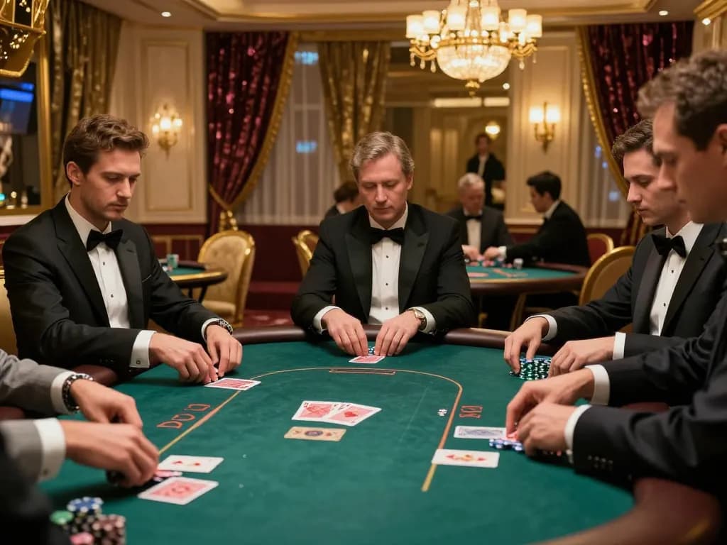 Engaged players in a luxurious VIP gaming area at 888bgo casino, showcasing high-stakes poker action.