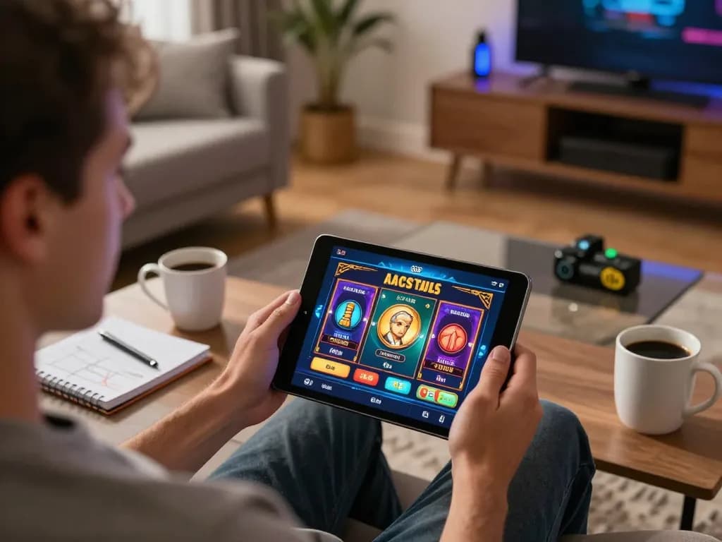 Playing casino games on the ee88 app in a cozy home setting, showcasing responsible gaming.