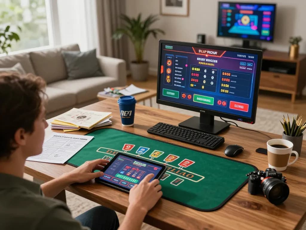 Cwin player engaged in an online blackjack game on tablet, showcasing strategic gameplay.