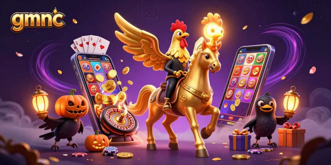 Experience gmnc's vibrant casino scene with a golden rooster headless horseman, symbolizing trusted gaming.