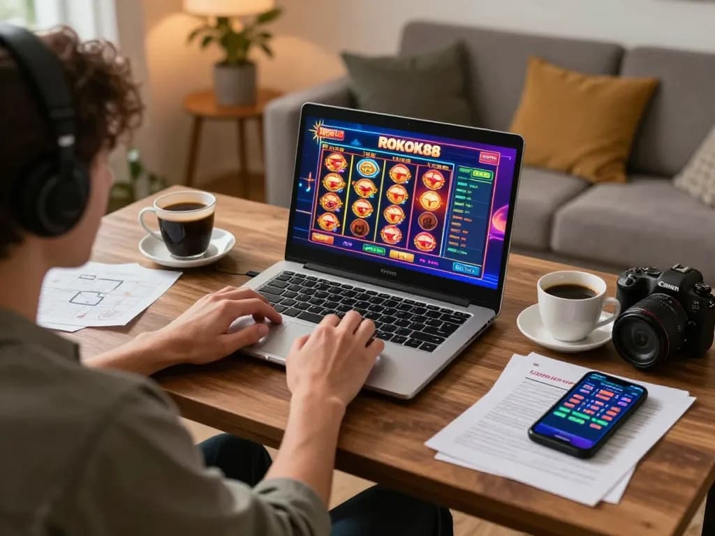 Rasakan permainan kasino ROKOK88 di rumah dengan aksi slot yang semarak di layar dan suasana yang nyaman.