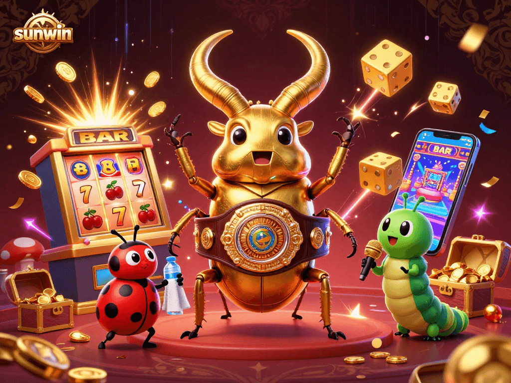 Win big with sunwin in this lively casino showdown featuring colorful characters and vibrant game elements.
