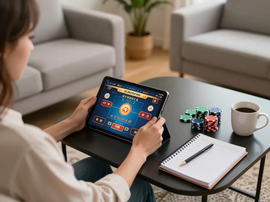 Experience online gaming with bj88bj at home on a tablet, enjoying poker action.