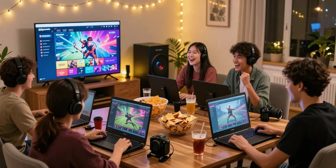 Players enjoying 68gamebai in a lively home gaming session with snacks and excitement.