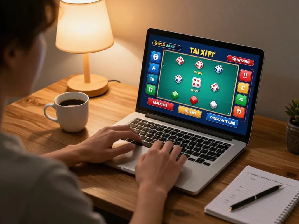 Engaging in tai xiu online betting on a laptop with visible strategies and gaming interface