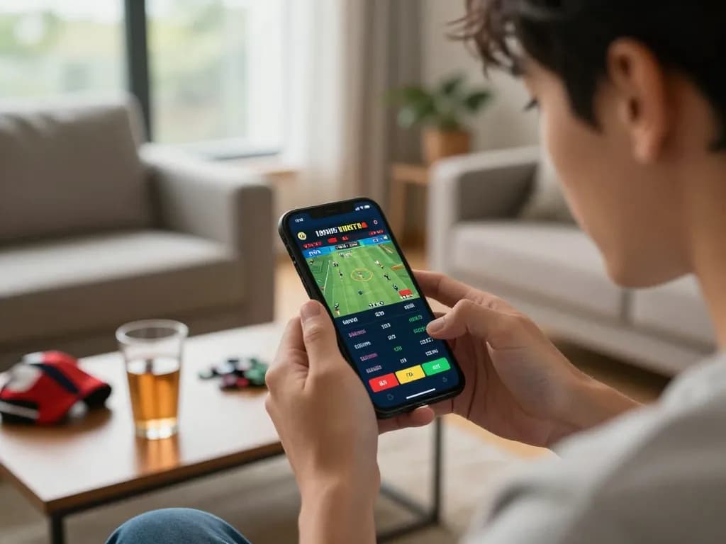 33winvn user placing a live sports bet on smartphone during a game event.