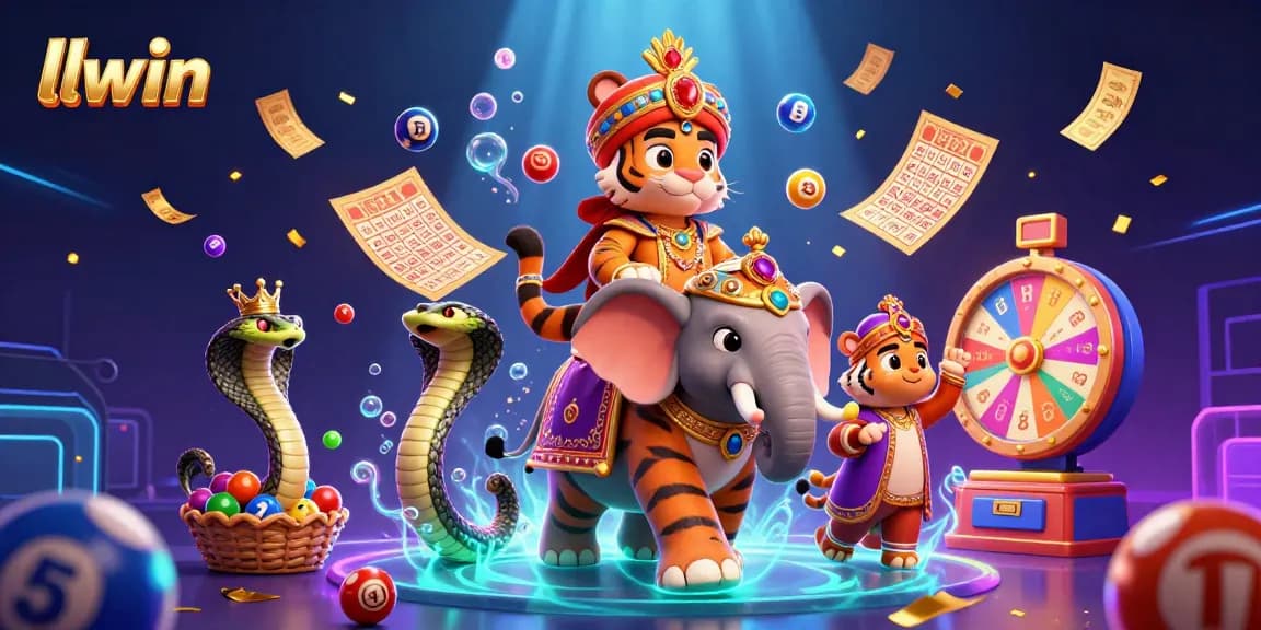 Engage with llwin's vibrant 3D casino scene featuring a royal maharaja and dynamic game elements.