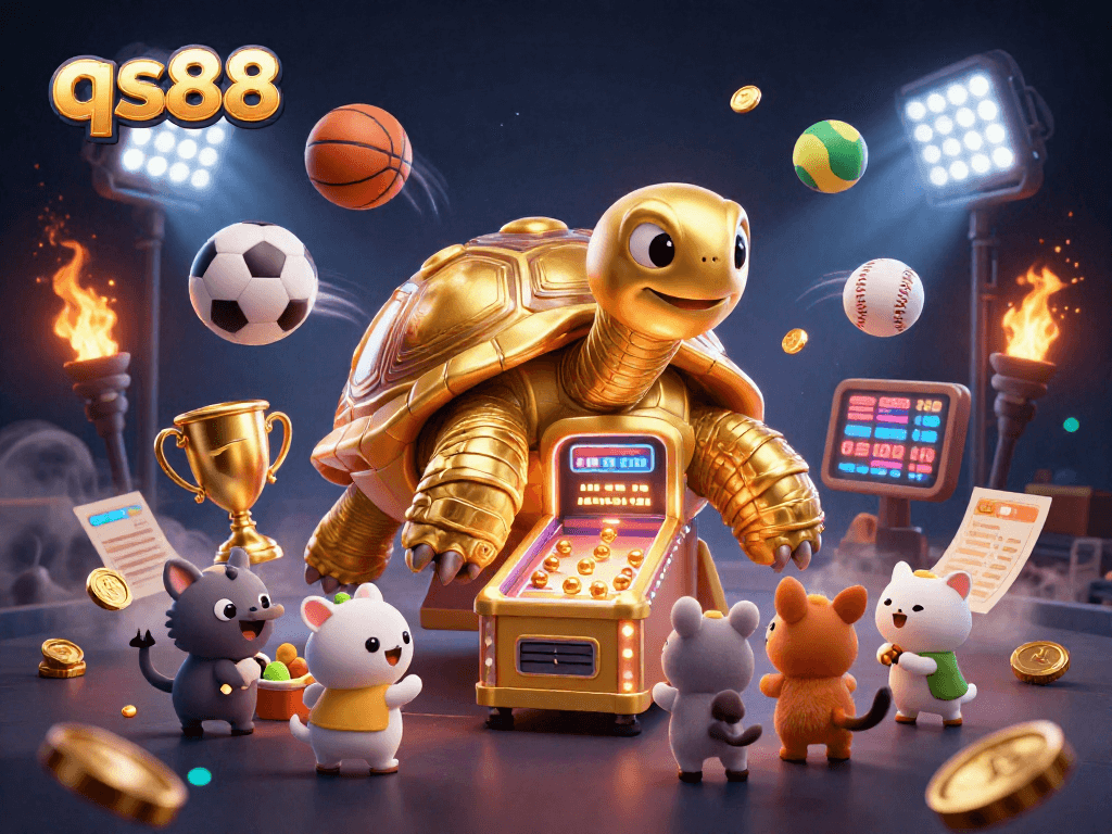 Experience the excitement of qs88 with vibrant 3D casino elements, featuring dynamic sports and gold treasures.