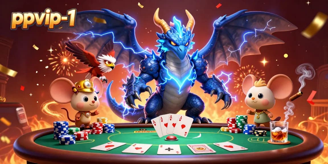 Engage with ppvip-1 in a vibrant casino scene featuring thunder dragon and poker elements.
