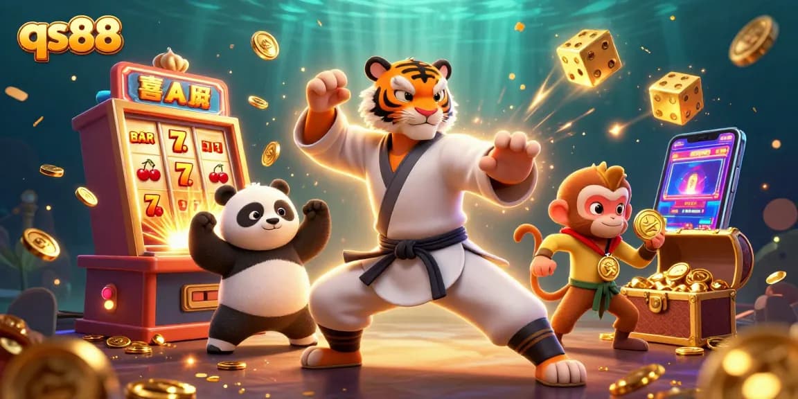 Experience thrilling wins with qs88's exciting 3D casino illustration showcasing diverse gaming elements.