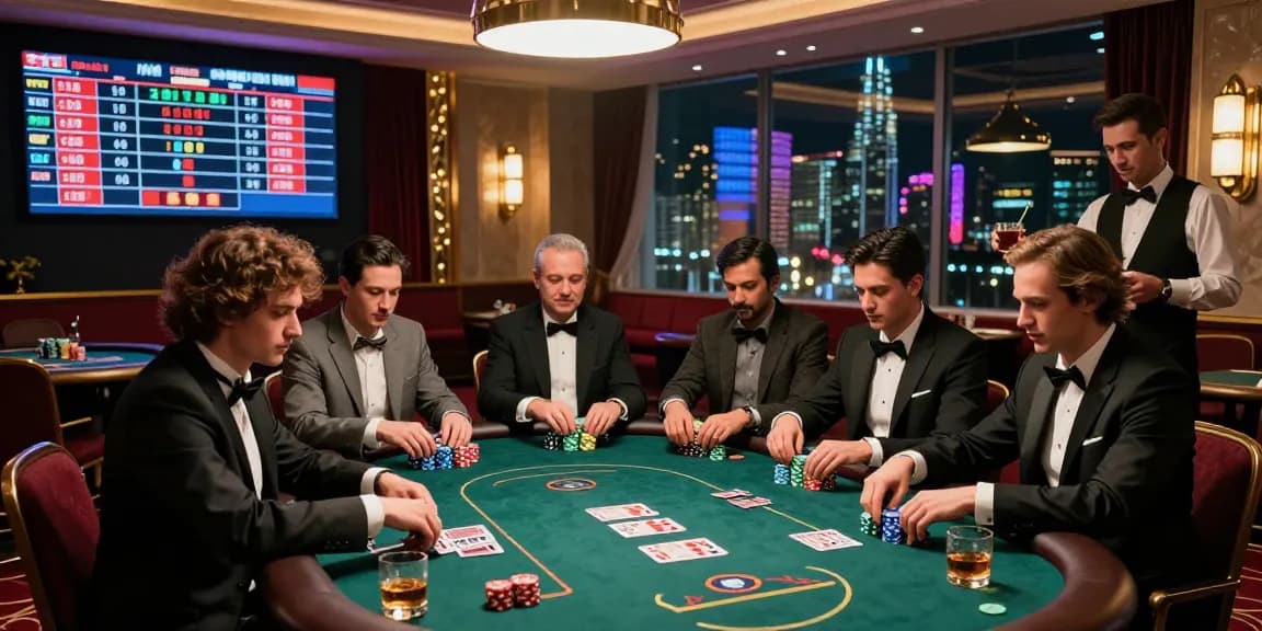 High-energy iwin gambling scene featuring players in a luxurious casino.