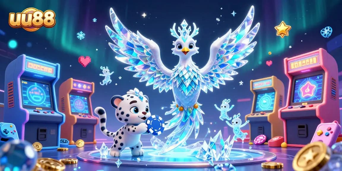 Experience thrilling gameplay with uu88's vibrant 3D casino illustration showcasing unique characters and games