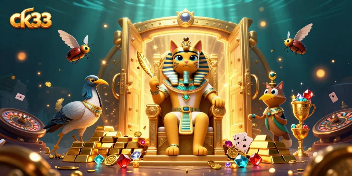 Experience exciting live casino gameplay at ck33 with a dynamic illustration of an Egyptian-themed gaming scenario.
