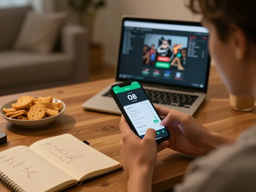O8 user betting on smartphone with engaging interface, cozy home setting.