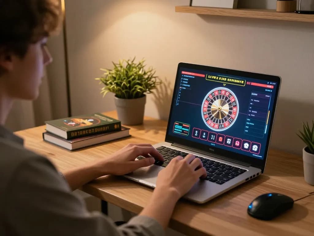 Player engaging in the F168 online casino with a laptop at home, showcasing dynamic gameplay experience.