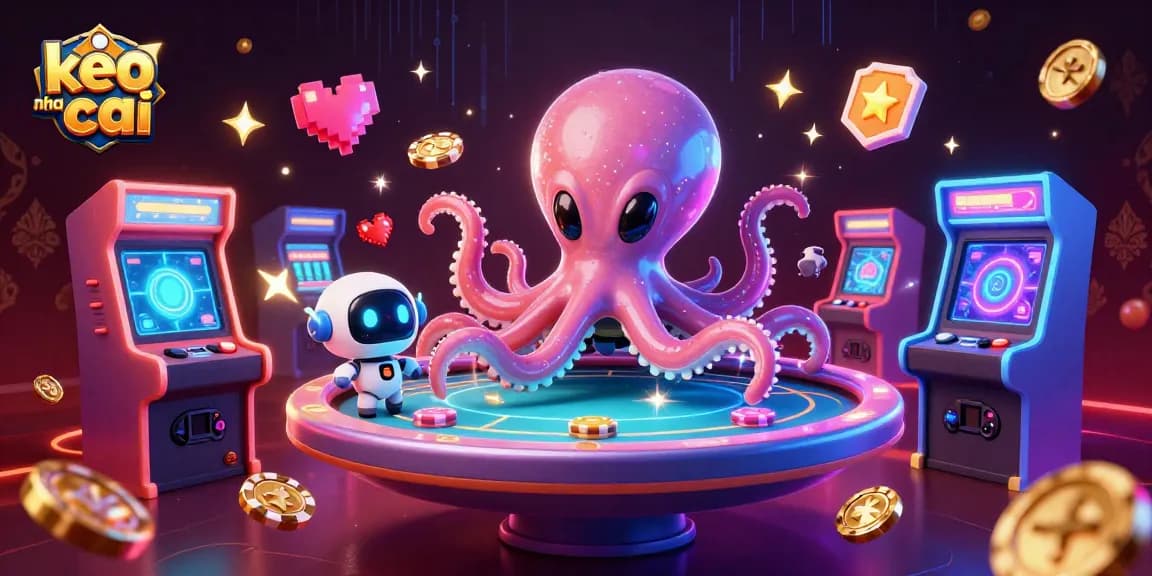 Play poker with keo nha cai under shimmering space lights, featuring an alien octopus and floating chips.