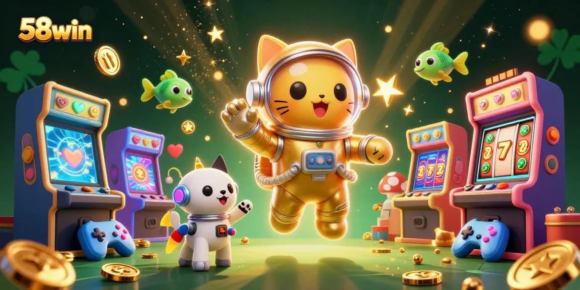 Join the excitement at 58win with vibrant casino elements amidst a cosmic adventure.