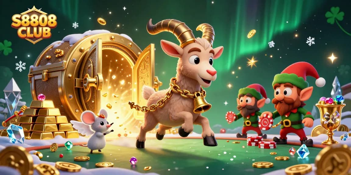 Experience thrilling action at S8808 CLUB with a festive casino scene packed with treasures.