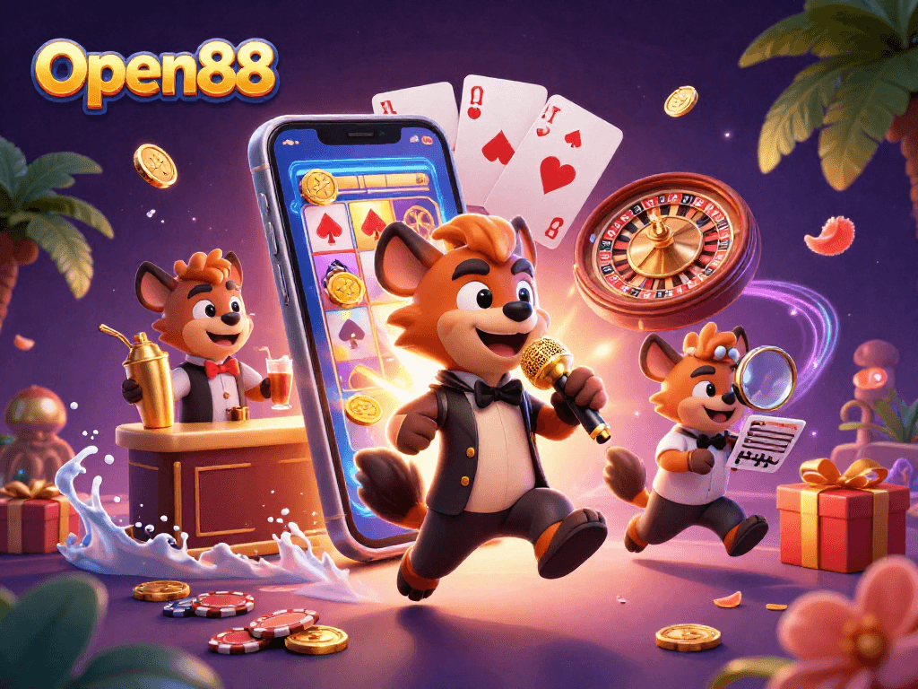 Open88's exciting casino scene with hyenas blending humor and gaming charm.