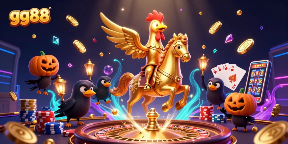 Experience thrilling gaming action with gg88's golden rooster and spectacular casino elements.