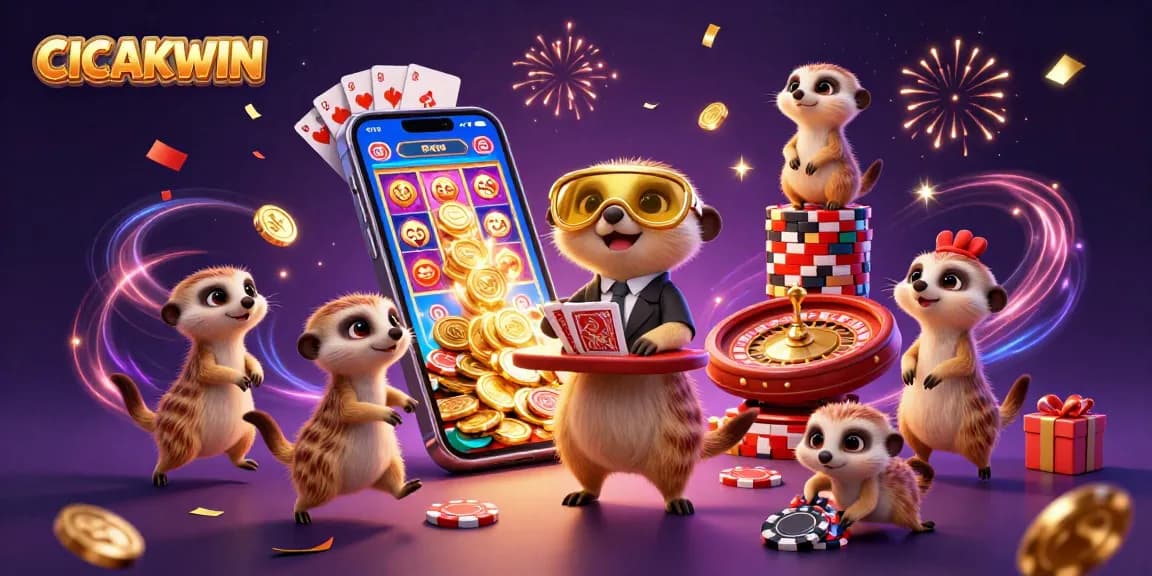 CICAKWIN meerkats engage in a lively casino scene, showcasing charming characters at play.